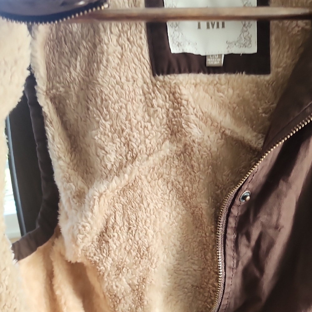 YMI Brown Hooded Sherpa Lined Utility Vest Cozy Fall Layer - Picture 8 of 9